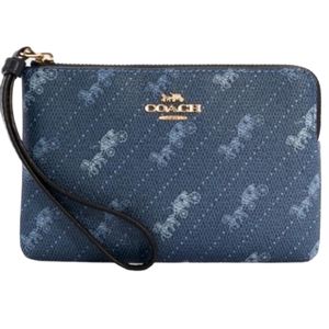 Coach Corner Zip Blue Horse Carriage Wristlet